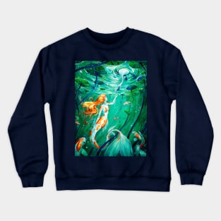 The Gift - Watercolor carp Koy Mermaid in a Pond Painting Crewneck Sweatshirt